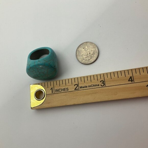 VTG Chunky Artisan Handmade Turquoise Color tone Round Ceramic Ring Plus size 9. - Picture 6 of 9